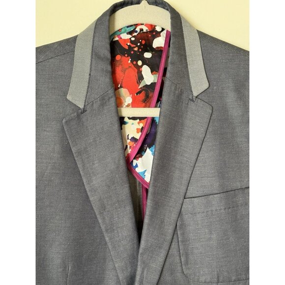 Robert Graham Blazer Men's 40 Gray Blue Cotton Three-Button Floral Lined - Picture 2 of 16
